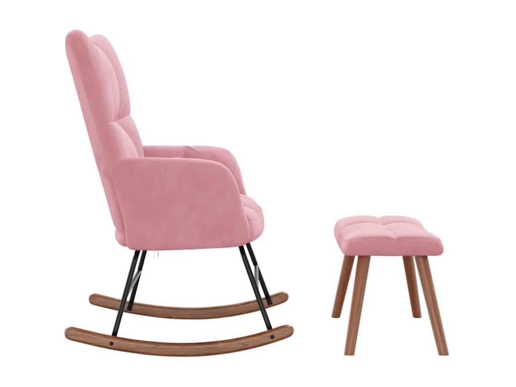 Rocking chair with footrest, Rose Velvet