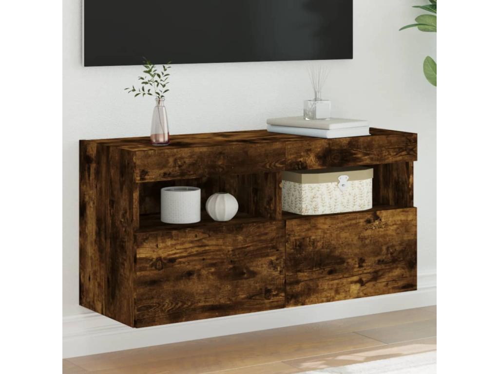 Laviecasaères wall-mounted TV unit with LED lighting, smoked oak finish, 80x30x40 cm, EQCR82664