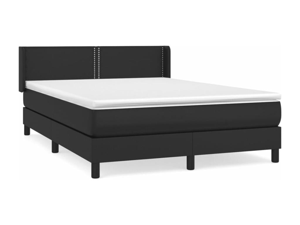 Upholstered bed base with mattress, black, 140x190 cm, faux leather