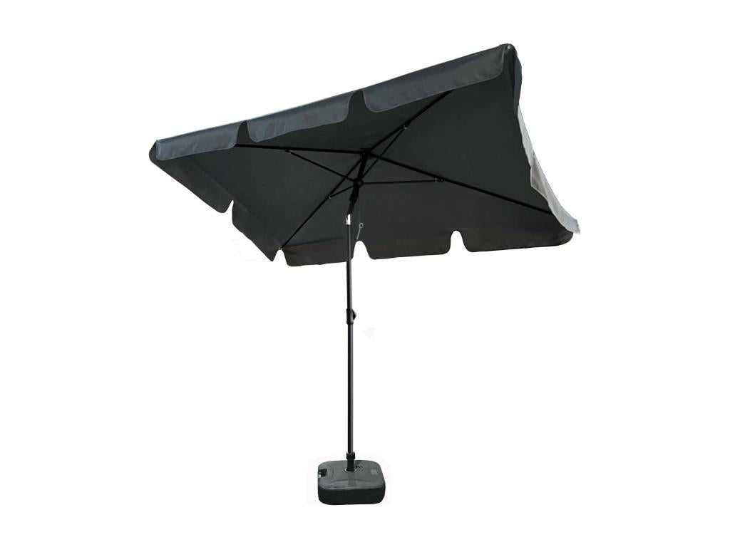 Meubiana beach parasol with UV protection, dark grey. Weight: 2.8 kg. Dimensions: L200 x W123 x H235 cm.