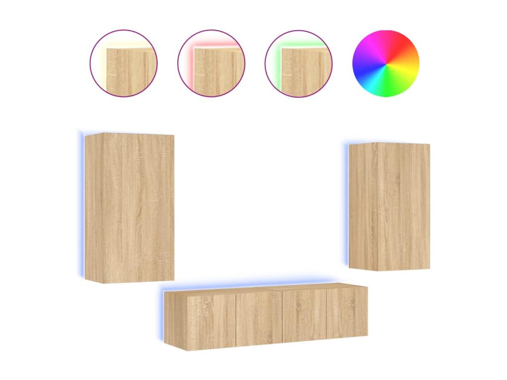 Laviecasa LMRT85645 Oak Engineered Wood TV Wall Units with LED Lighting, 4 pcs