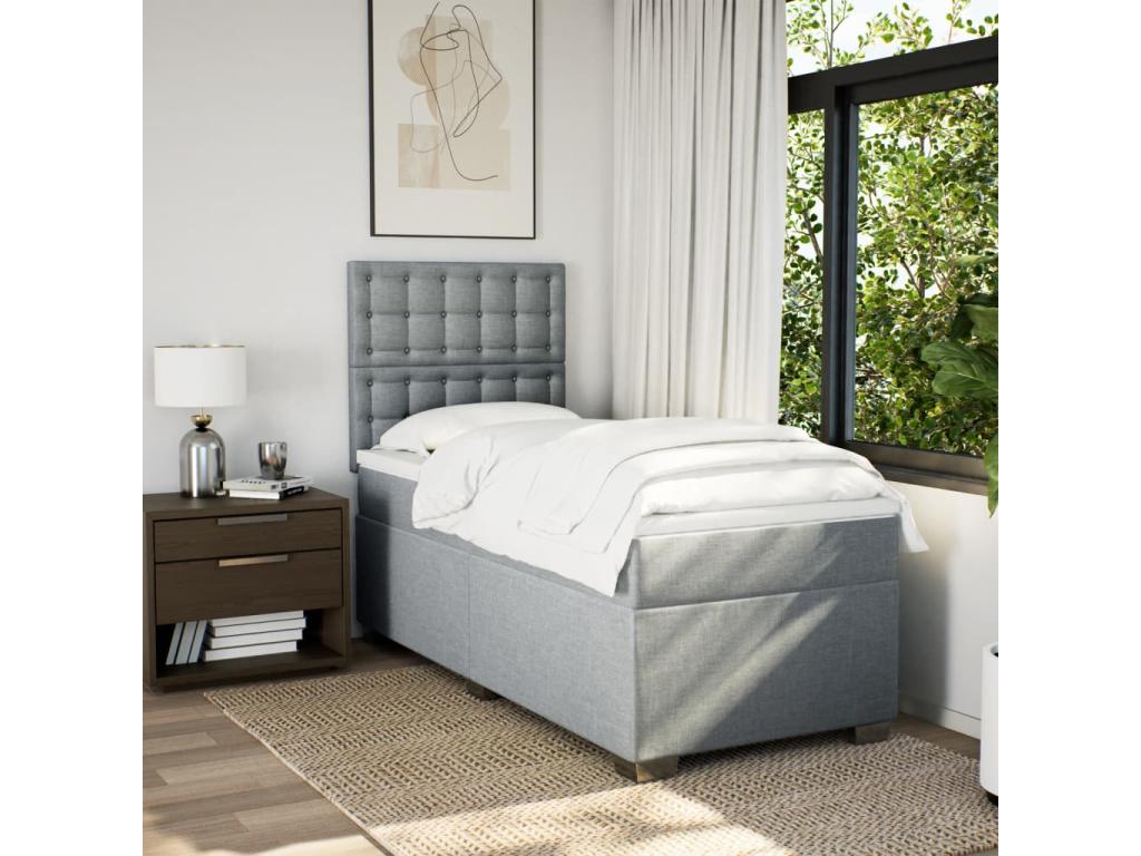 Meubiana bed base with light grey mattress 100x200cm fabric