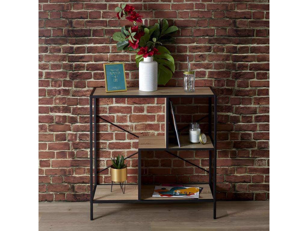 Laviecasa - 3-Tier Shelf, Wood Look and Black Metal RGKE12739