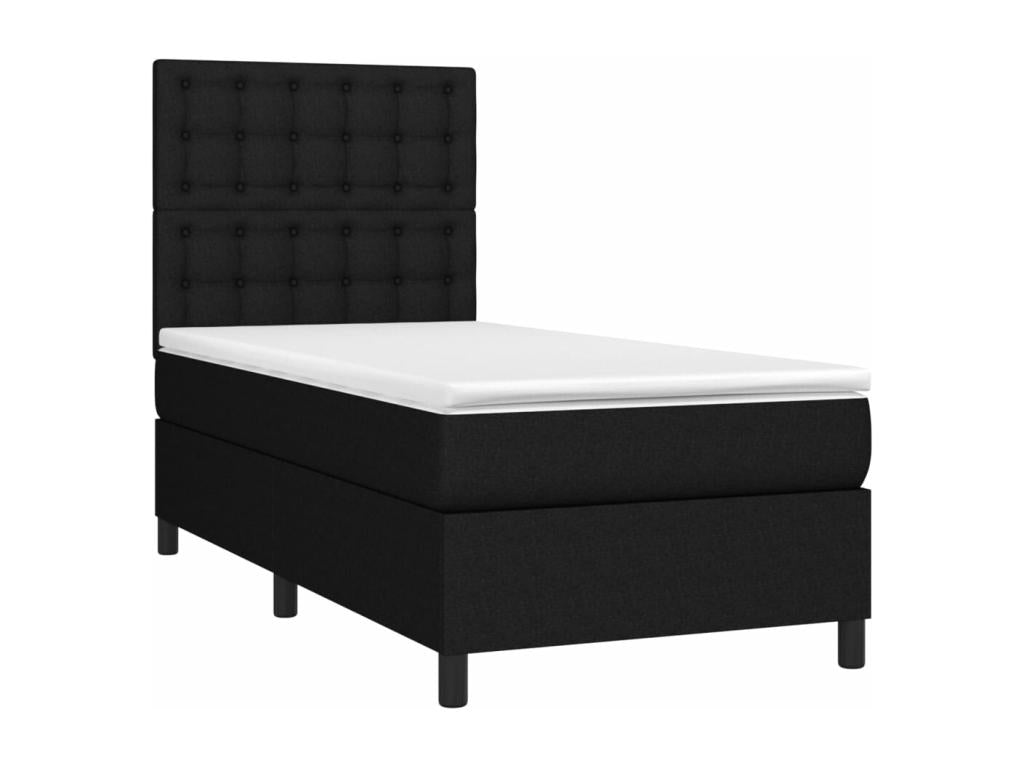 Upholstered bed base with mattress and LED lighting, black, 100x200 cm, fabric HKDO68528
