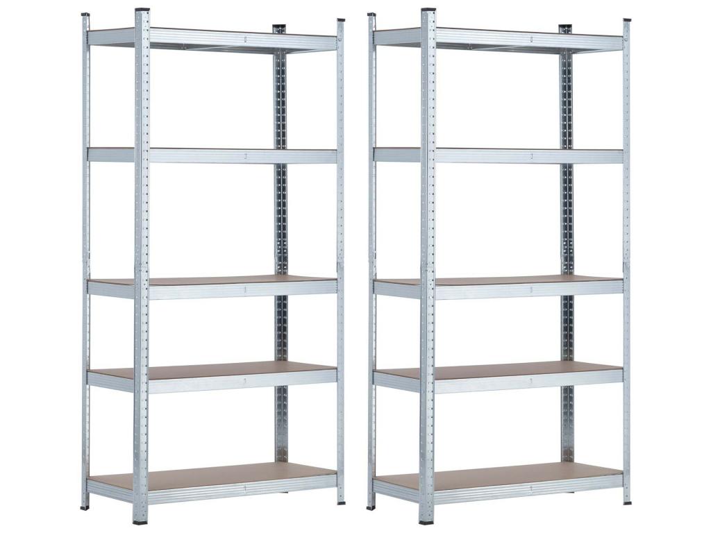 Pack of 2 galvanized modular shelving units with 5 adjustable shelves, 180x90x40cm, 875kg, 7house