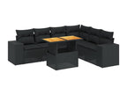7-piece garden furniture set with cushions, black woven resin PRRC68691
