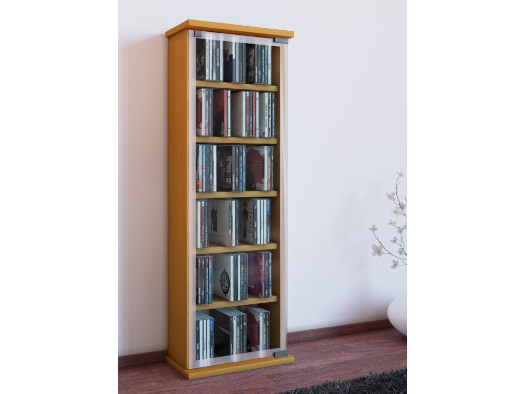 Laviecasa Wooden CD/DVD Stand Storage Shelf, Freestanding, Classic Glass Door, Beechwood, JBNA23182