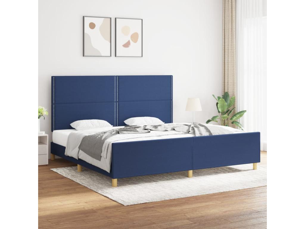 Blue bed frame without mattress, 200x200 cm, fabric
