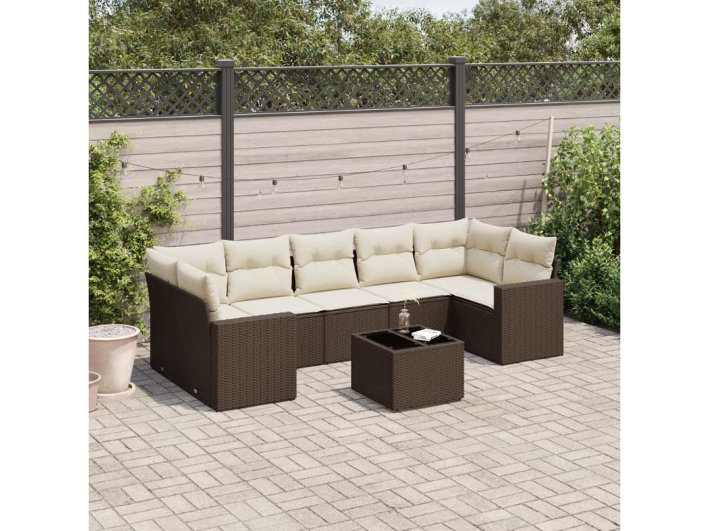 8-piece garden furniture set with brown resin wicker cushions CJZJ22730