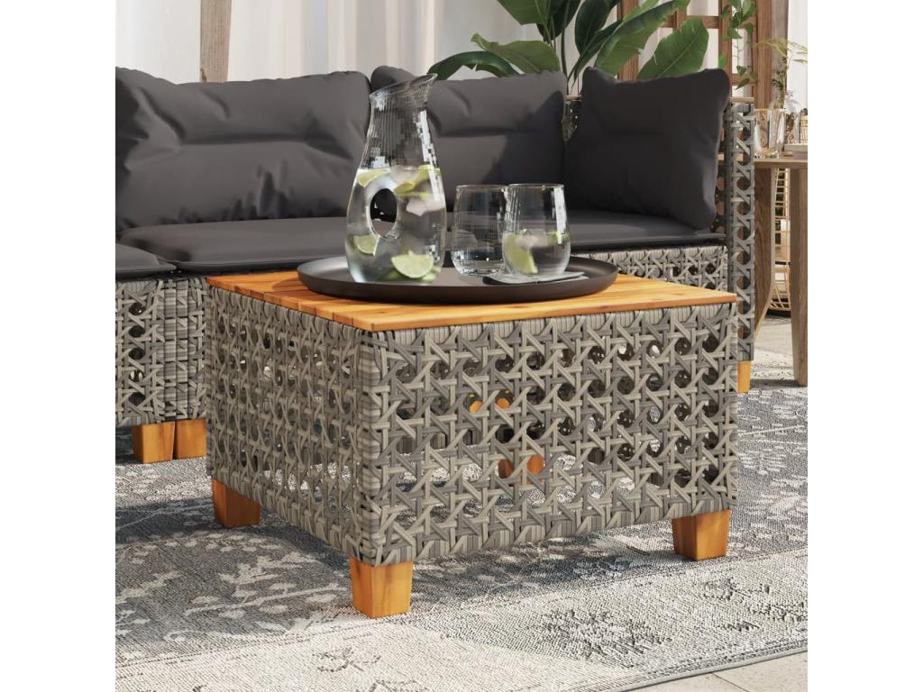 Grey garden table 55x55x36 cm woven resin and wood Meubiana