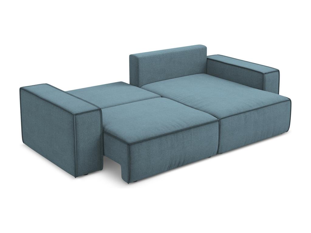 Meubiana 2-seater right-hand corner sofa bed in textured fabric - light blue