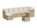 8-piece garden furniture set with cushions, beige woven resin WWTW95580