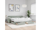 Daybed with pull-out bed and drawers, light grey, 90x200cm, velvet, SDKU94371