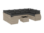 Garden furniture set with cushions, 10 pieces, light grey woven resin LSFS70102
