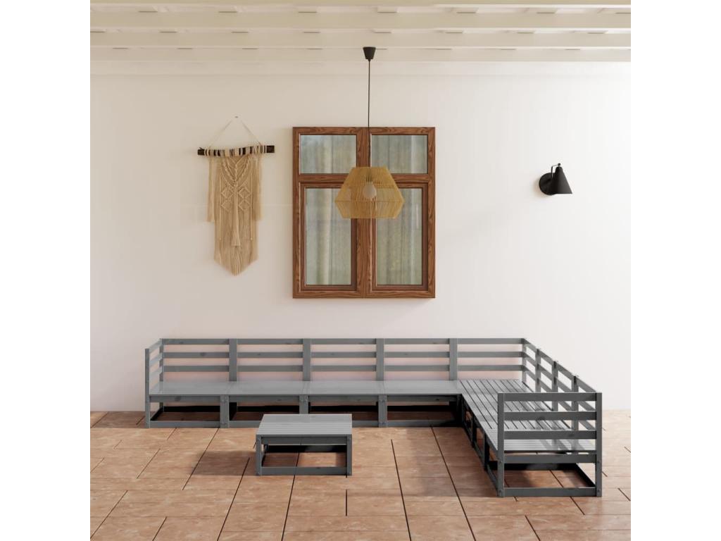 9-piece garden furniture set, grey solid pine wood