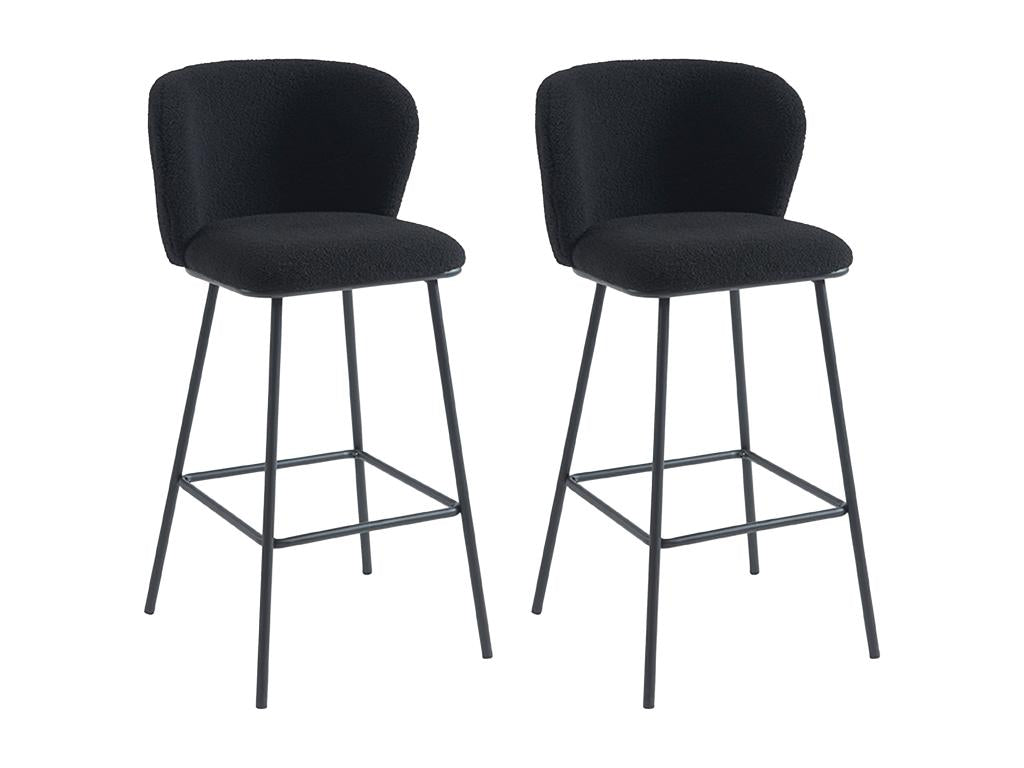 Set of 2 bar stools in bouclé fabric and metal - Black - Meubiana