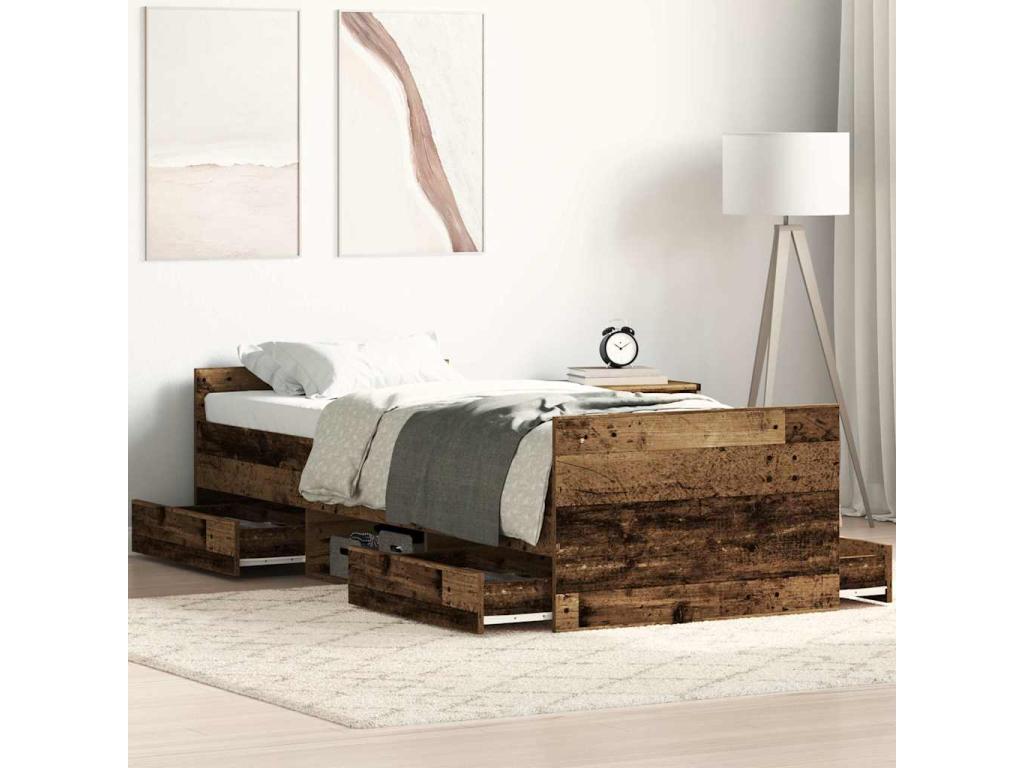 Bed frame without mattress, aged wood, 100x200 cm, engineered wood