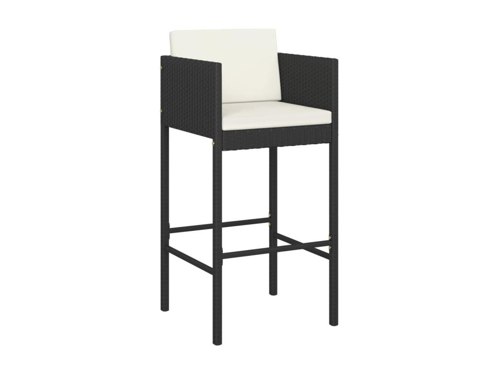 5-piece garden bar set and cushions, black woven resin, 17