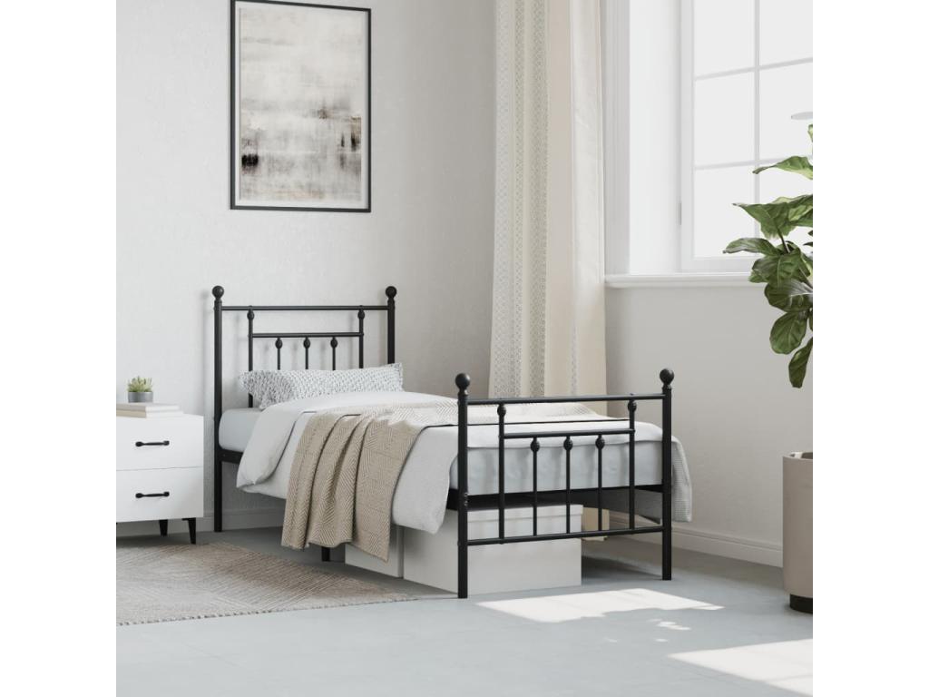 Metal bed frame without mattress with black bed legs 75x190 cm JNNZ34683