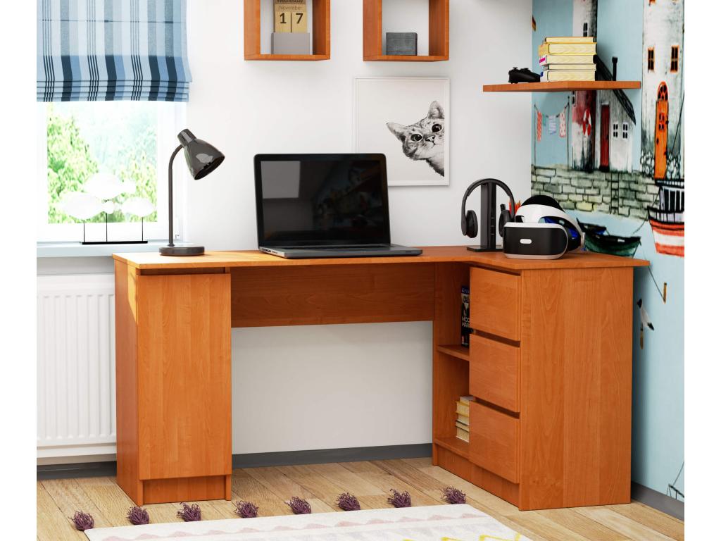 Large Laviecasa right-hand corner desk B20 Alder 155 cm 1 door 3 drawers with alder front 4 shelves 155x85x77 cm MGOQ48332