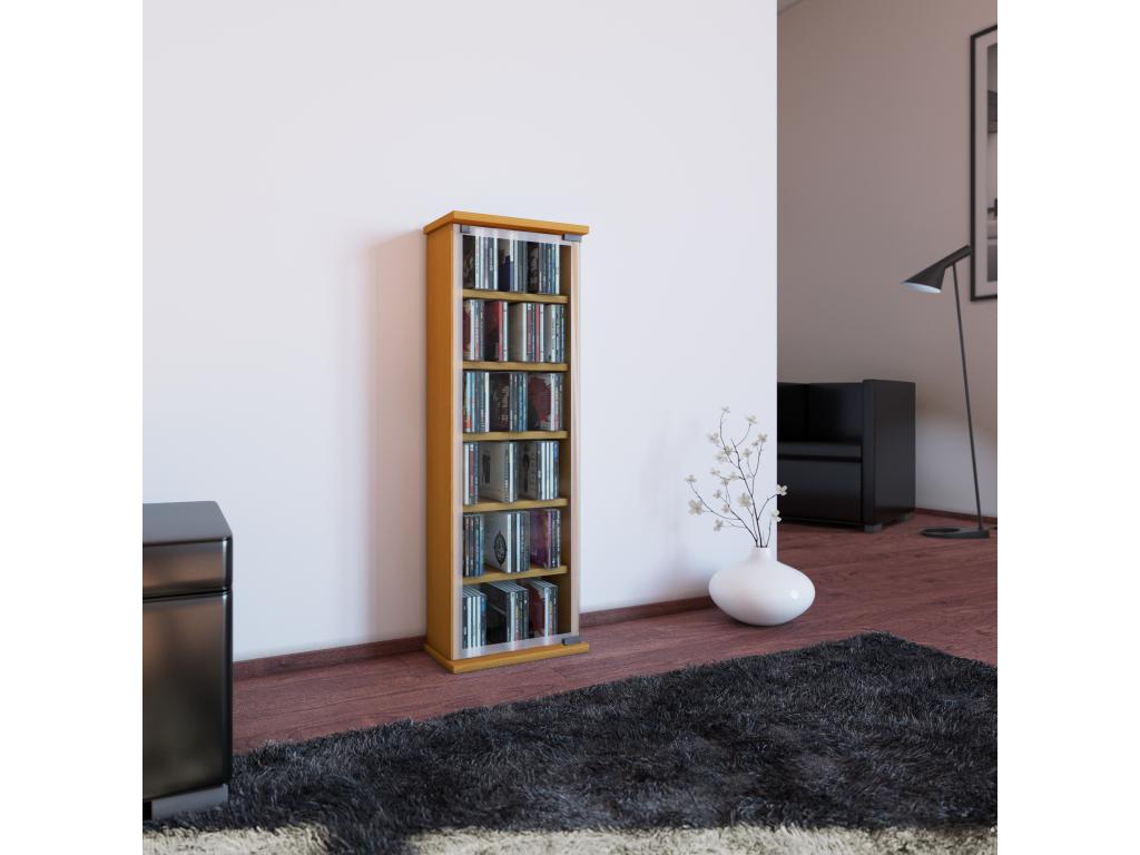 Laviecasa Wooden CD/DVD Stand Storage Shelf, Freestanding, Classic Glass Door, Beechwood, JBNA23182