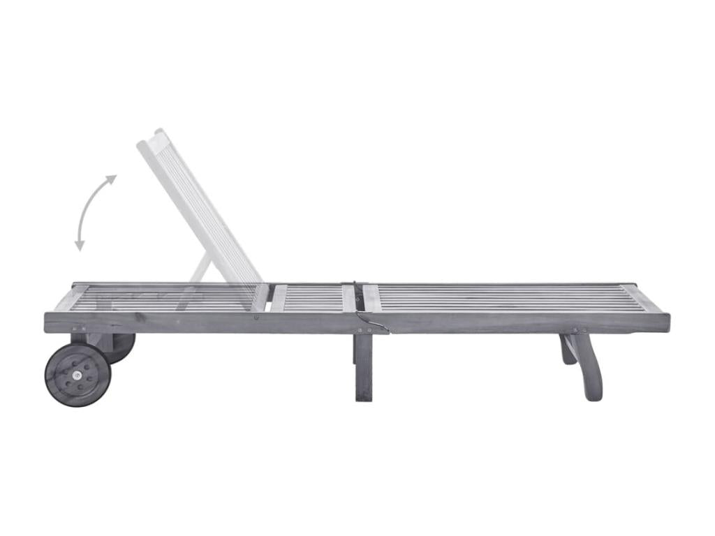 Garden chaise lounge with cushion, Grey, Solid Meubiana wood