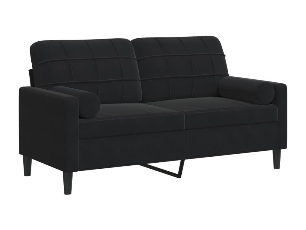 2-seater sofa with decorative cushions, black, 140 cm, velvet, VSRB62797