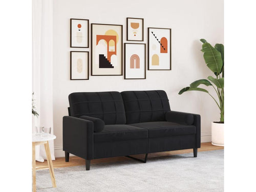 2-seater sofa with decorative cushions, black, 140 cm, velvet, VSRB62797