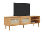 Meubiana TV stand, brown rattan look, 158x40x49cm, solid pine wood