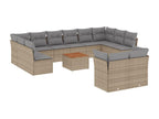 13-piece garden furniture set and cushions, méMeubiana beige woven resin
