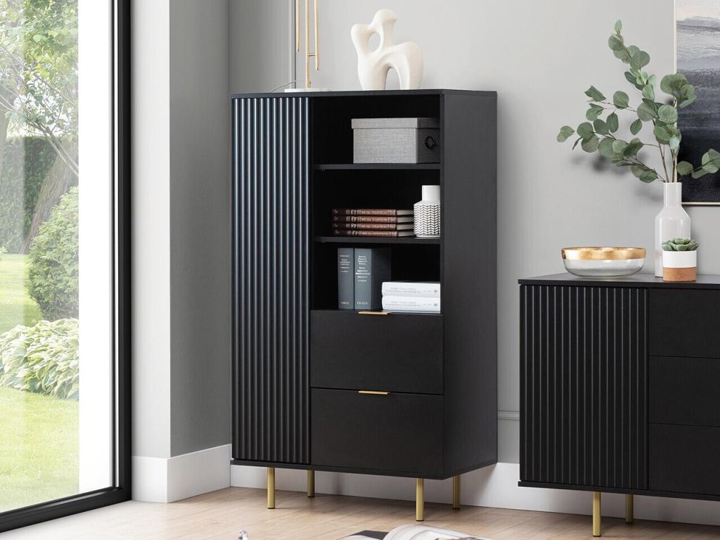 Laviecasa 103 Closed Shelf - With Drawers - With MDF Doors - Laminate 140x80x41cm Black SDIW25670