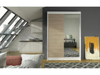 Small white bedroom wardrobe with 2 sliding doors, 1 natural wood finish, 1 mirror, Laviecasa 120cm HMGX11304
