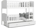 Meubiana Bunk Bed 80x160 White - white. Comes with slatted bed bases, drawers, and 7cm foam mattresses.