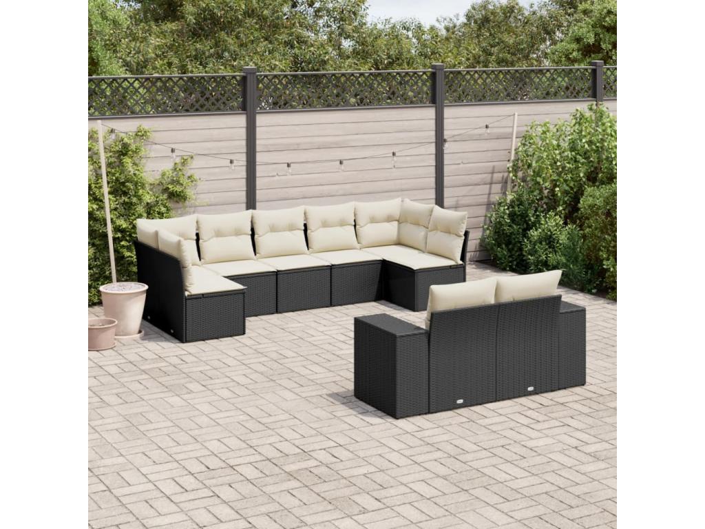 9-piece garden furniture set with cushions, black resin wicker CSXK31095