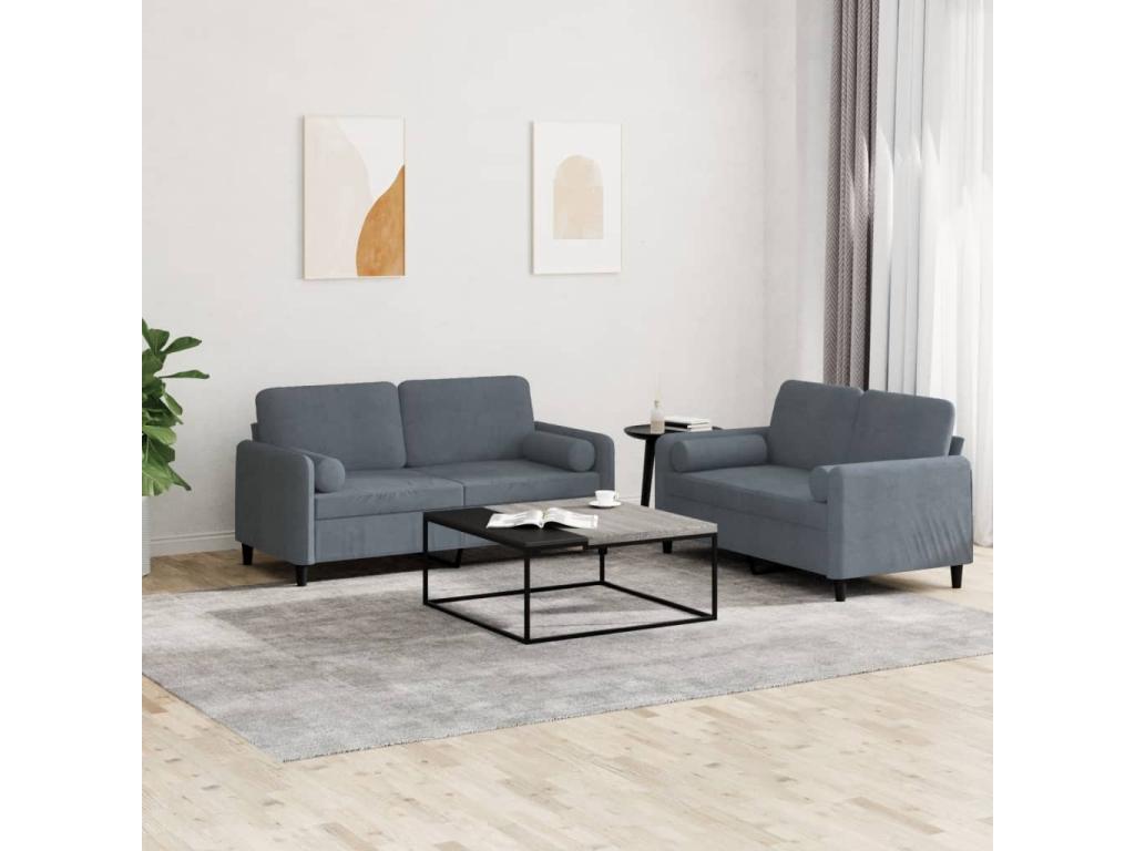 2-piece sofa set with dark grey velvet cushions