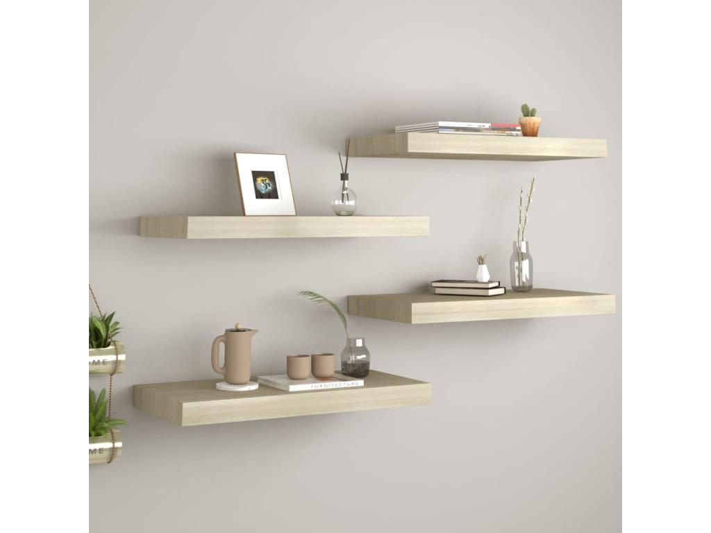 Floating wall shelves, 4 pcs, oak, 60x23.5x3.8 cm, MDF