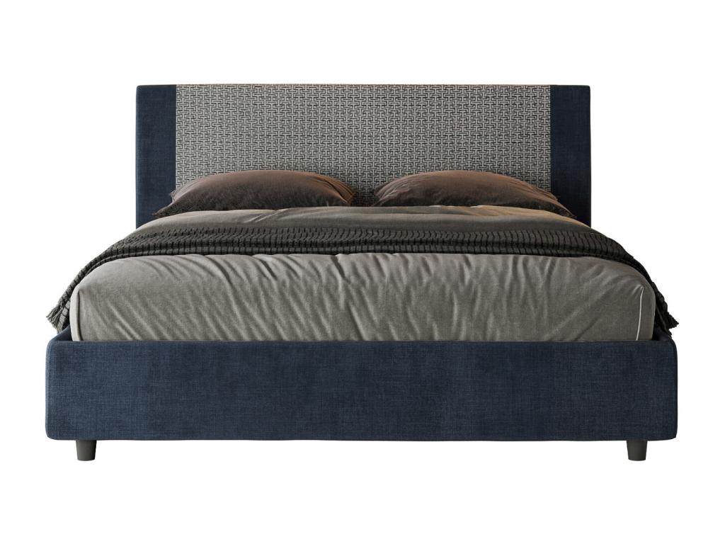 Upholstered bed without slatted base, 160x190 cm, Labirinto 09 fabric, Rosal blue