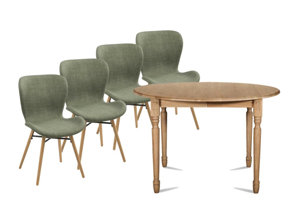 Extendable round table with turned legs, D105, 4 fabric chairs - VICTORIA EDGK35232