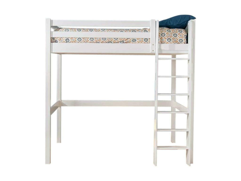 2-seater mezzanine bed 140x190 cm solid wood white Laviecasa HECK61367