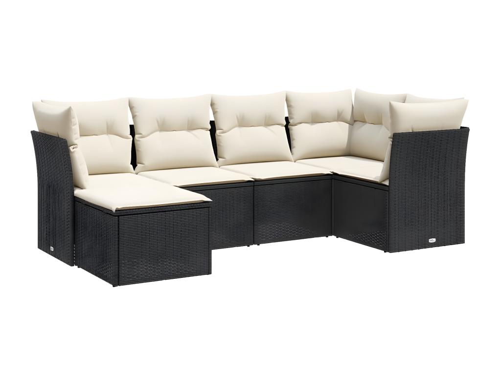 6-piece garden furniture set with cushions, black woven resin VMJG41387
