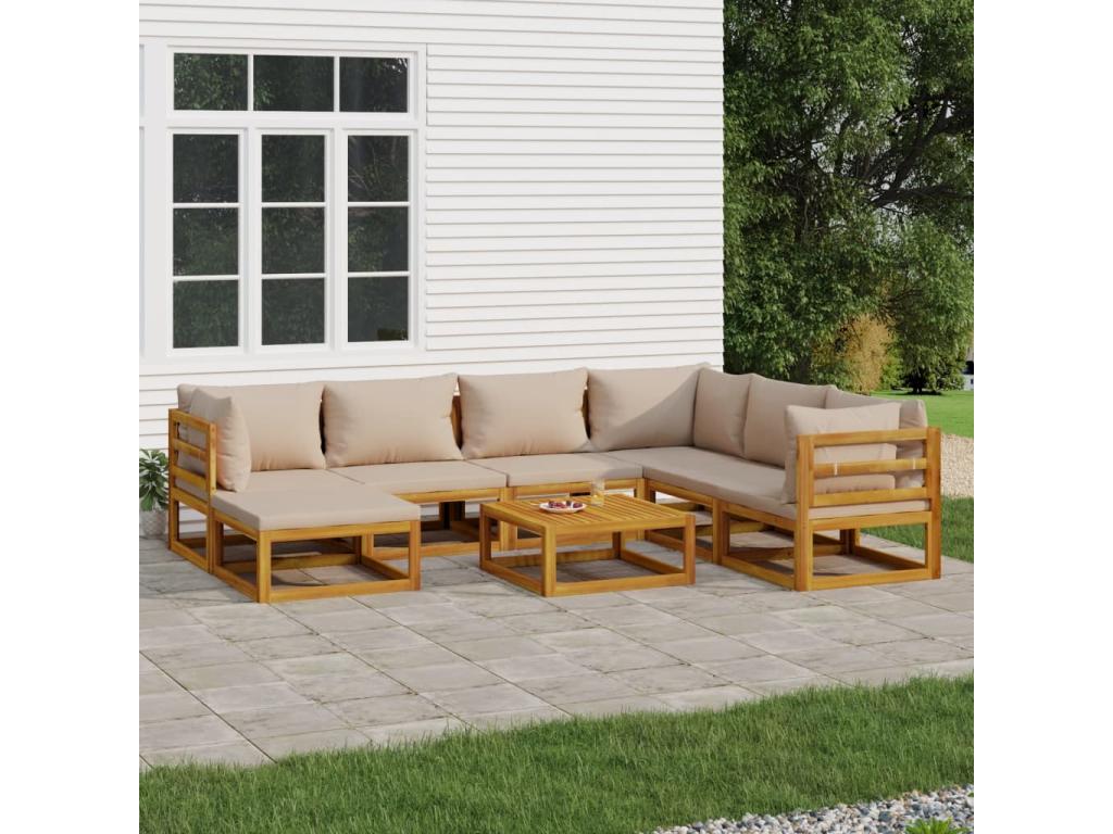 8-piece garden furniture set with cushions, Laviecasa solid wood, UOST11975