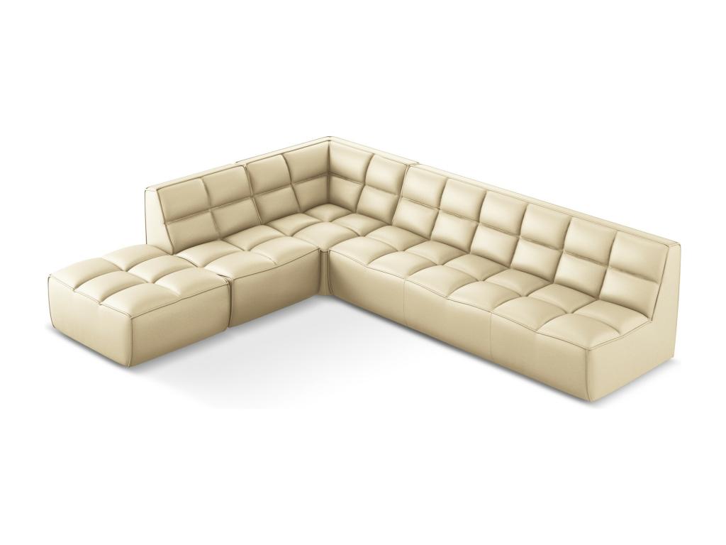 Reversible L-shaped modular corner sofa in faux leather - beige - Meubiana