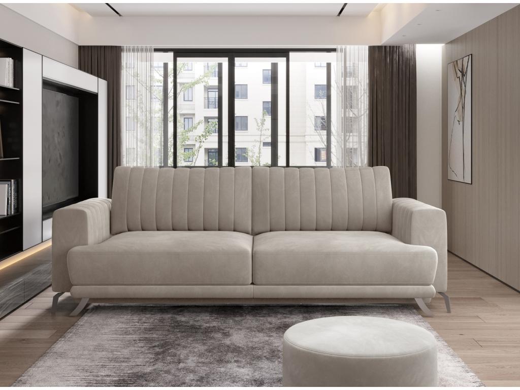 Laviecasa 250cm 3-4 seater convertible sofa in beige velvet with chrome steel legs RQKO19347