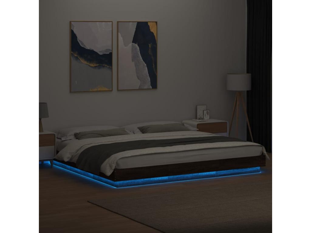 Bed frame with Laviecasaères LED lighting, brown oak, 200x200 cm, KYRS35317