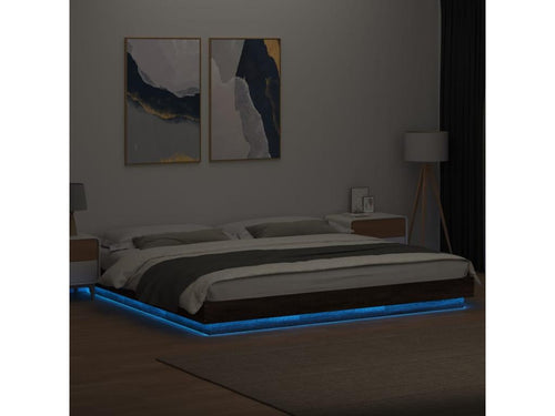 Bed frame with Laviecasaères LED lighting, brown oak, 200x200 cm, KYRS35317