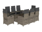 9-piece garden dining set with grey resin wicker cushions