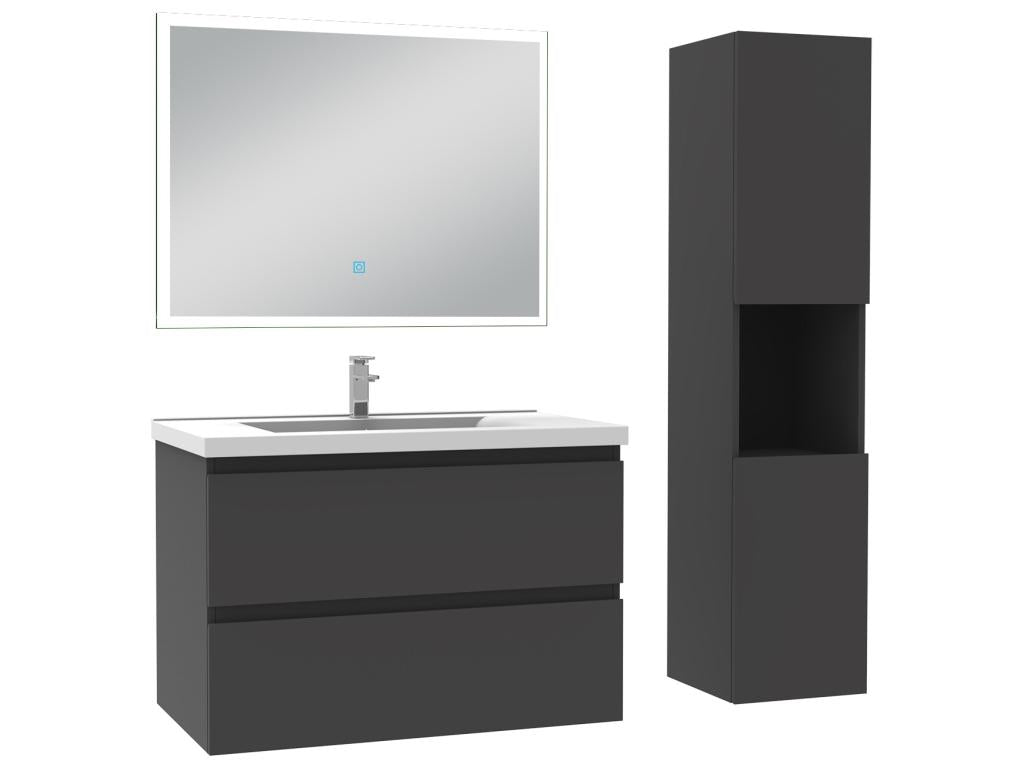 Bathroom furniture set, 60cm single sink, column, illuminated mirror, Anthracite - Laviecasa ILKN74290