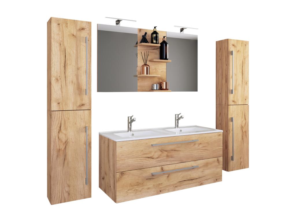 Laviecasa 5-piece double sink bathroom furniture set with Budasi sink and mirror, honey oak JEGX32520