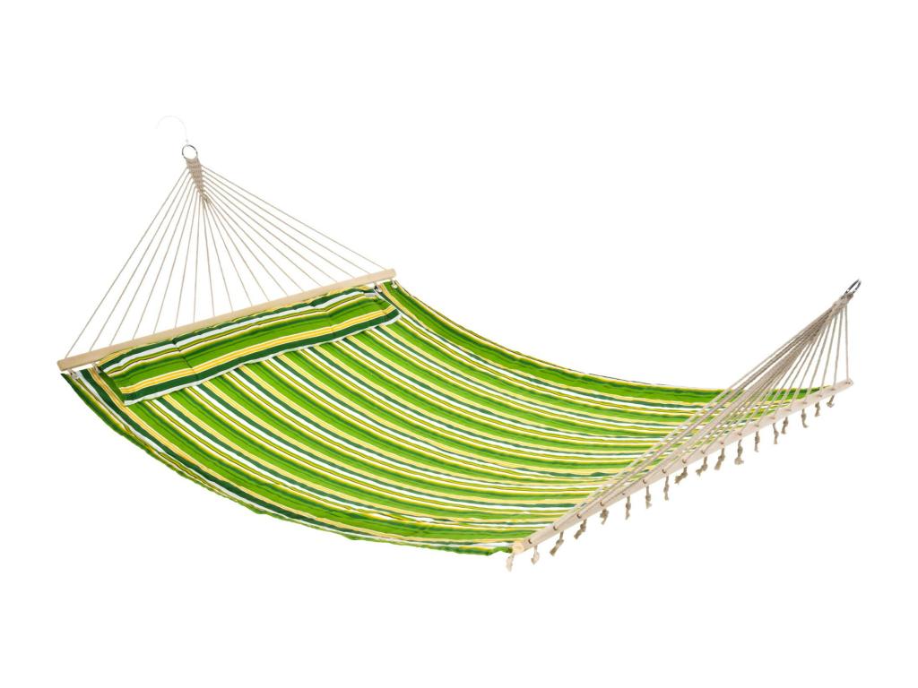 Portable 2-person travel hammock, exotic style, hammock canvas with cushion, dimensions: 1.88L x 1.4M, cotton, green, yellow, white, Laviecasaé BEGK87619