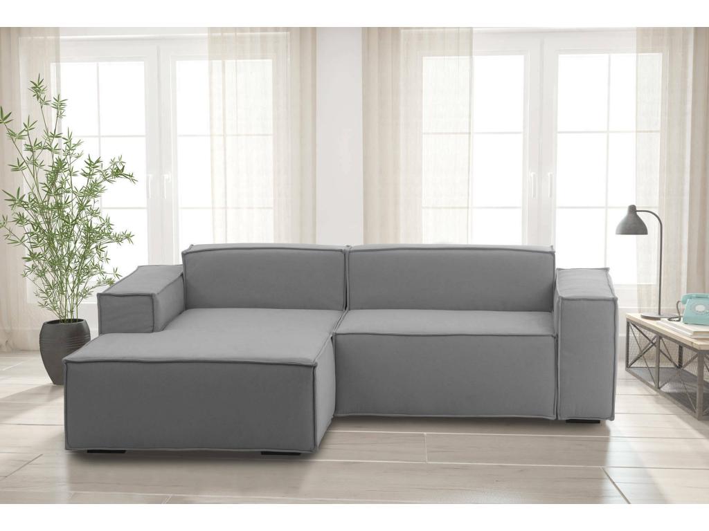 Meubiana Fixed Sofa Large Modular 2-Seater Sofa with Left-Hand Peninsula Made in Italy Modern Fabric Sofa 240x170x70 cm Grey